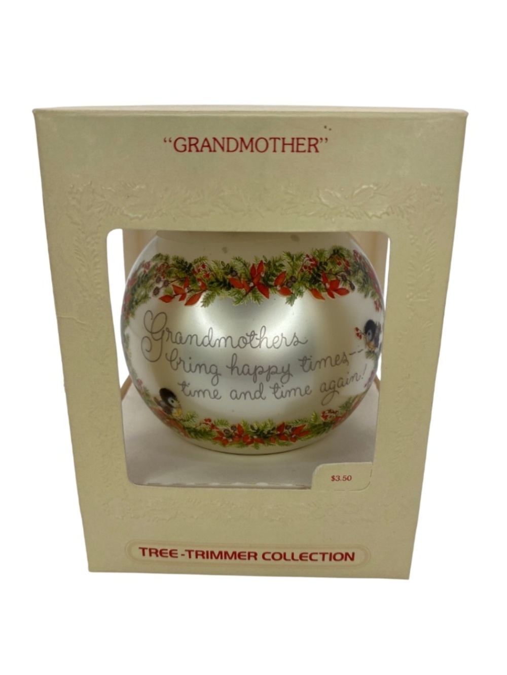 Vintage Hallmark Ornament for Grandmother Glass Ball Bulb Christmas Flowers 1979